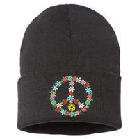 Peace Sign Love 60s 70s Tie Dye Hippie Sustainable Knit Beanie