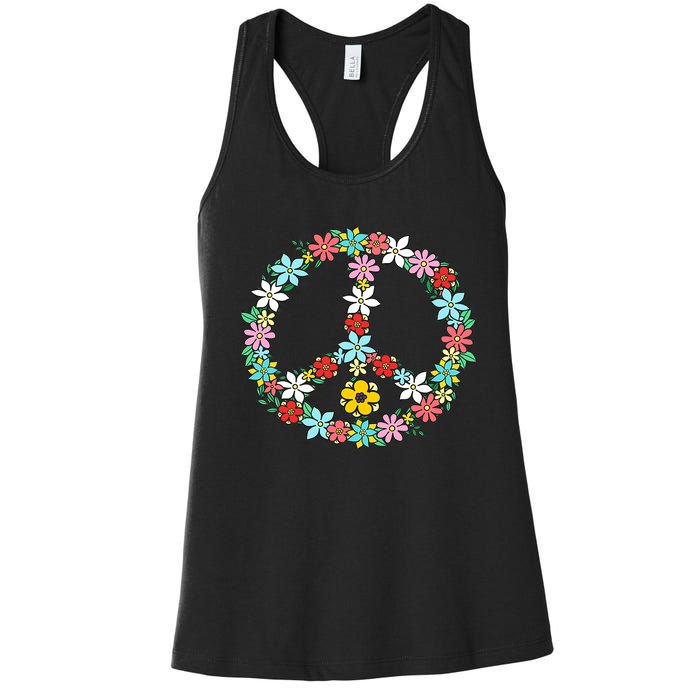 Peace Sign Love 60s 70s Tie Dye Hippie Women's Racerback Tank