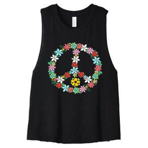 Peace Sign Love 60s 70s Tie Dye Hippie Women's Racerback Cropped Tank