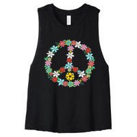 Peace Sign Love 60s 70s Tie Dye Hippie Women's Racerback Cropped Tank