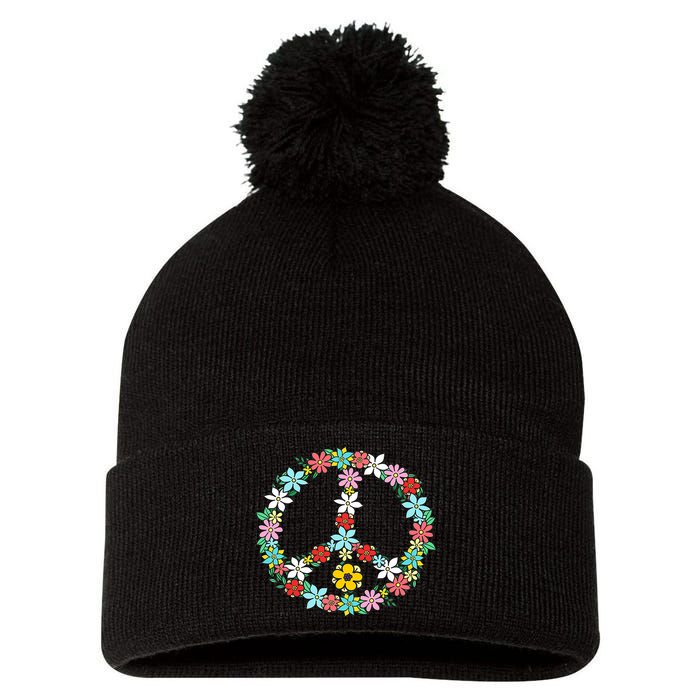 Peace Sign Love 60s 70s Tie Dye Hippie Pom Pom 12in Knit Beanie