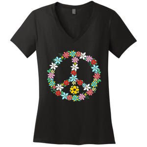 Peace Sign Love 60s 70s Tie Dye Hippie Women's V-Neck T-Shirt