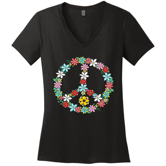 Peace Sign Love 60s 70s Tie Dye Hippie Women's V-Neck T-Shirt