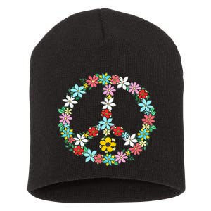 Peace Sign Love 60s 70s Tie Dye Hippie Short Acrylic Beanie