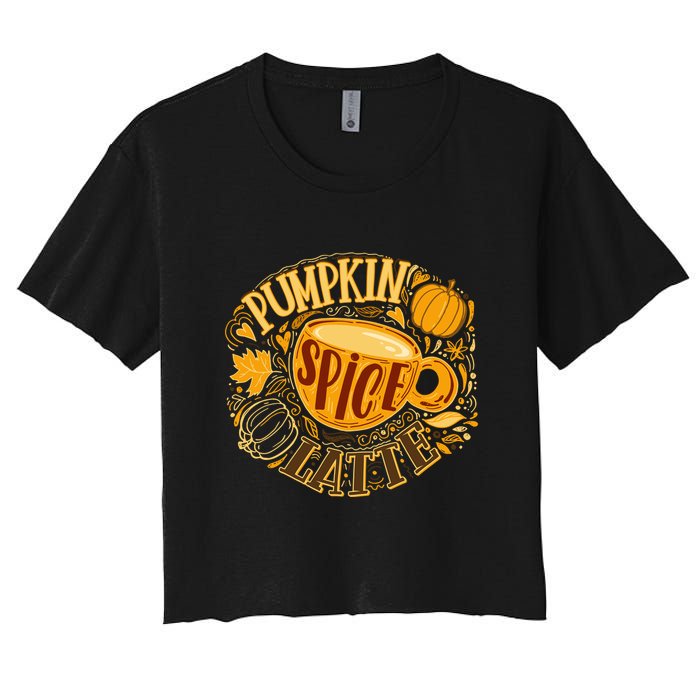 Pumpkin Spice Latte Emblem Sign Women's Crop Top Tee