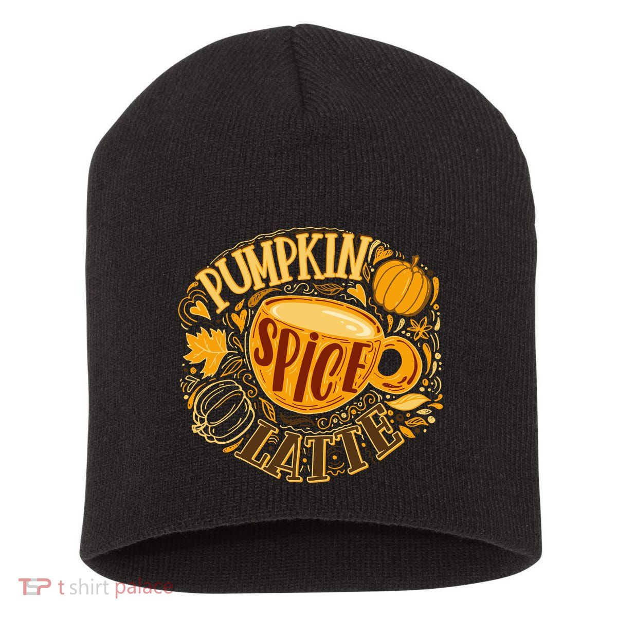 Pumpkin Spice Latte Emblem Sign Short Acrylic Beanie