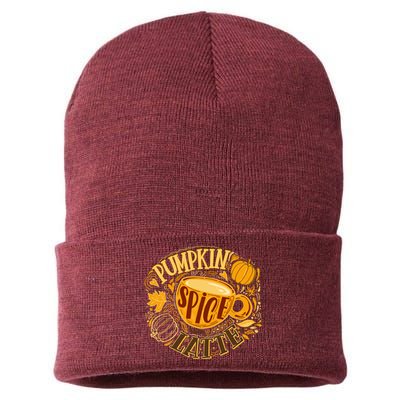 Pumpkin Spice Latte Emblem Sign Sustainable Knit Beanie