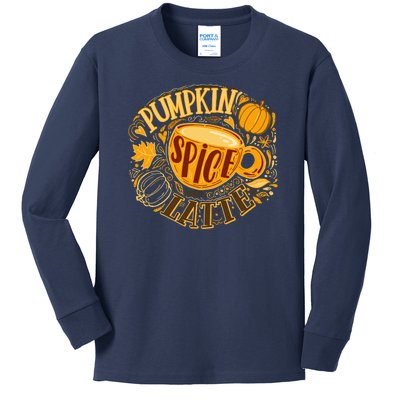 Pumpkin Spice Latte Emblem Sign Kids Long Sleeve Shirt