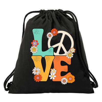 Peace Sign Love 60 s 70s Outfits For  Drawstring Bag