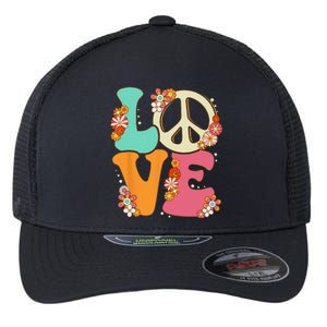 Peace Sign Love 60s 70s Costume Groovy Hippie Theme Party Flexfit Unipanel Trucker Cap