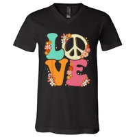 Peace Sign Love 60s 70s Costume Groovy Hippie Theme Party V-Neck T-Shirt