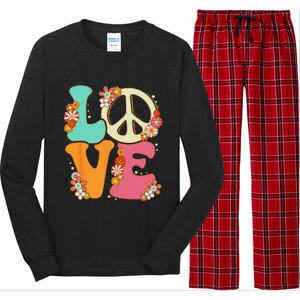 Peace Sign Love 60s 70s Costume Groovy Hippie Theme Party Long Sleeve Pajama Set