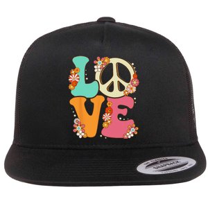 Peace Sign Love 60s 70s Costume Groovy Hippie Theme Party Flat Bill Trucker Hat