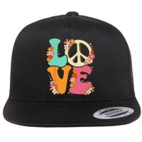 Peace Sign Love 60s 70s Costume Groovy Hippie Theme Party Flat Bill Trucker Hat