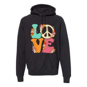 Peace Sign Love 60s 70s Costume Groovy Hippie Theme Party Premium Hoodie