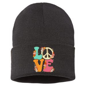 Peace Sign Love 60s 70s Costume Groovy Hippie Theme Party Sustainable Knit Beanie