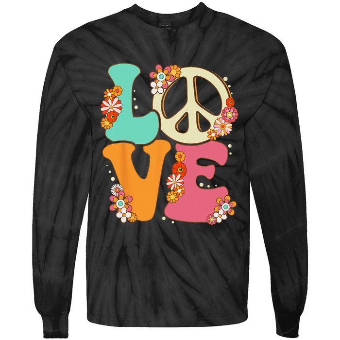 Peace Sign Love 60s 70s Costume Groovy Hippie Theme Party Tie-Dye Long Sleeve Shirt