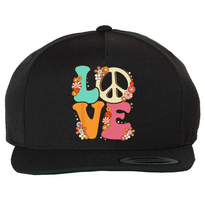 Peace Sign Love 60s 70s Costume Groovy Hippie Theme Party Wool Snapback Cap