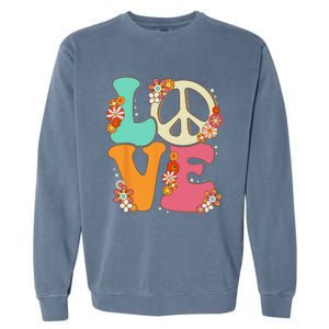 Peace Sign Love 60s 70s Costume Groovy Hippie Theme Party Garment-Dyed Sweatshirt