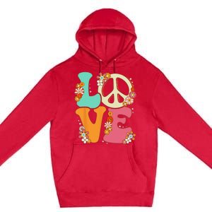 Peace Sign Love 60s 70s Costume Groovy Hippie Theme Party Premium Pullover Hoodie