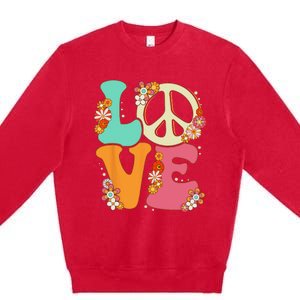 Peace Sign Love 60s 70s Costume Groovy Hippie Theme Party Premium Crewneck Sweatshirt