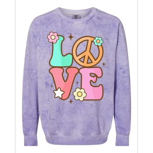 Peace Sign Love 60s 70s Costume Groovy Hippie Theme Party Colorblast Crewneck Sweatshirt