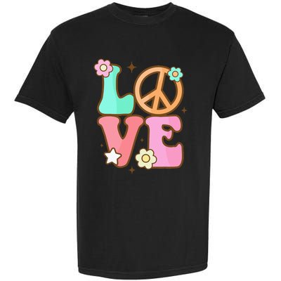 Peace Sign Love 60s 70s Costume Groovy Hippie Theme Party Garment-Dyed Heavyweight T-Shirt