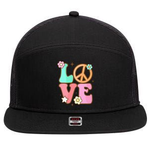 Peace Sign Love 60s 70s Costume Groovy Hippie Theme Party 7 Panel Mesh Trucker Snapback Hat