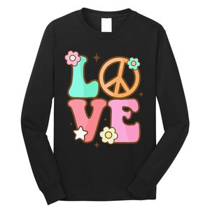 Peace Sign Love 60s 70s Costume Groovy Hippie Theme Party Long Sleeve Shirt