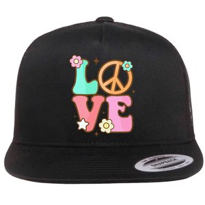 Peace Sign Love 60s 70s Costume Groovy Hippie Theme Party Flat Bill Trucker Hat