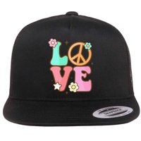 Peace Sign Love 60s 70s Costume Groovy Hippie Theme Party Flat Bill Trucker Hat