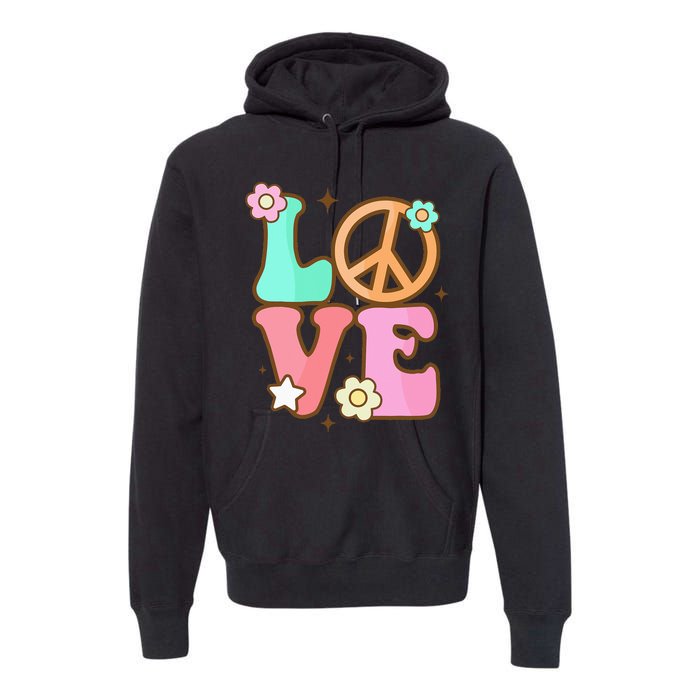 Peace Sign Love 60s 70s Costume Groovy Hippie Theme Party Premium Hoodie