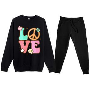 Peace Sign Love 60s 70s Costume Groovy Hippie Theme Party Premium Crewneck Sweatsuit Set