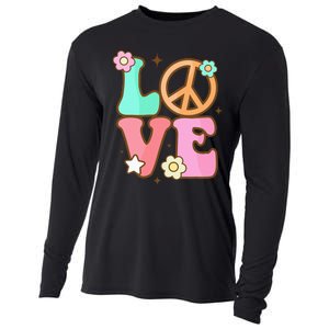 Peace Sign Love 60s 70s Costume Groovy Hippie Theme Party Cooling Performance Long Sleeve Crew