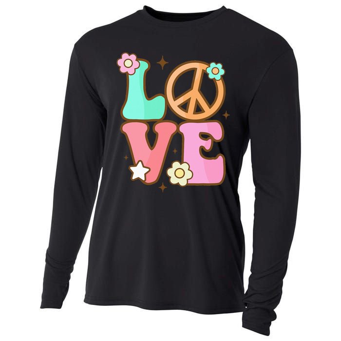 Peace Sign Love 60s 70s Costume Groovy Hippie Theme Party Cooling Performance Long Sleeve Crew