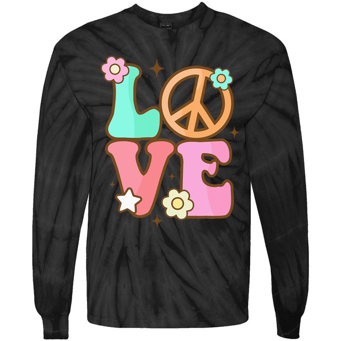 Peace Sign Love 60s 70s Costume Groovy Hippie Theme Party Tie-Dye Long Sleeve Shirt