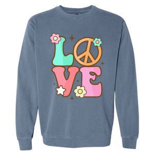 Peace Sign Love 60s 70s Costume Groovy Hippie Theme Party Garment-Dyed Sweatshirt