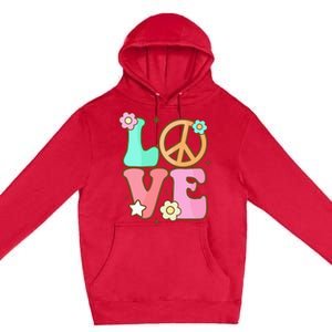 Peace Sign Love 60s 70s Costume Groovy Hippie Theme Party Premium Pullover Hoodie