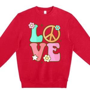 Peace Sign Love 60s 70s Costume Groovy Hippie Theme Party Premium Crewneck Sweatshirt