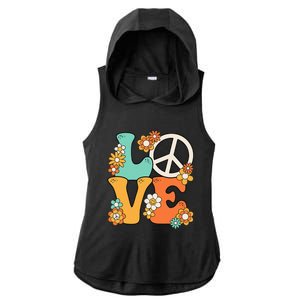 Peace Sign Love 60s 70s Groovy Hippie Theme Party Ladies PosiCharge Tri-Blend Wicking Draft Hoodie Tank