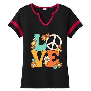 Peace Sign Love 60s 70s Groovy Hippie Theme Party Ladies Halftime Notch Neck Tee