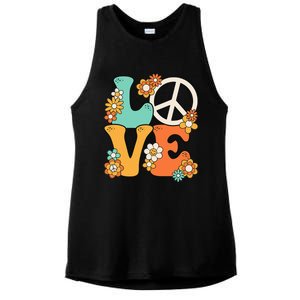 Peace Sign Love 60s 70s Groovy Hippie Theme Party Ladies PosiCharge Tri-Blend Wicking Tank