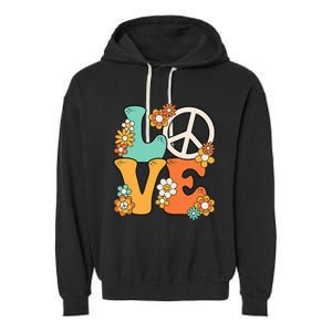 Peace Sign Love 60s 70s Groovy Hippie Theme Party Garment-Dyed Fleece Hoodie