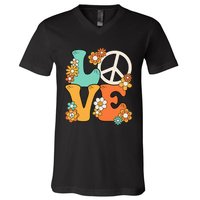 Peace Sign Love 60s 70s Groovy Hippie Theme Party V-Neck T-Shirt