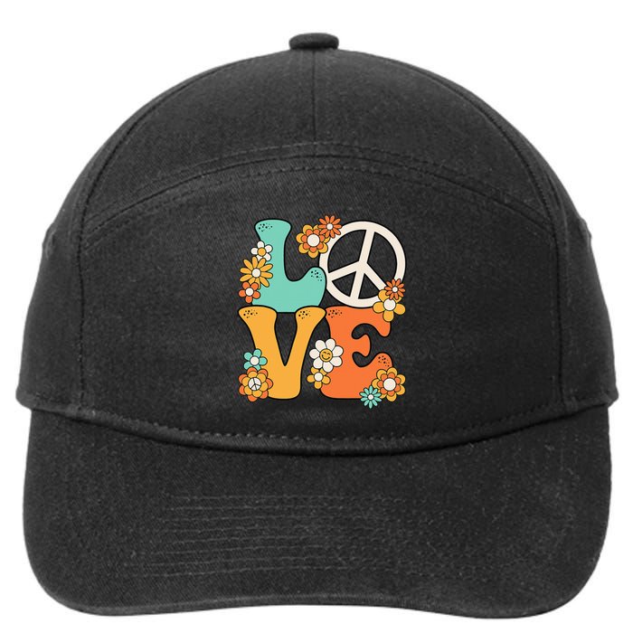 Peace Sign Love 60s 70s Groovy Hippie Theme Party 7-Panel Snapback Hat