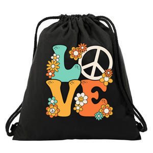 Peace Sign Love 60s 70s Groovy Hippie Theme Party Drawstring Bag