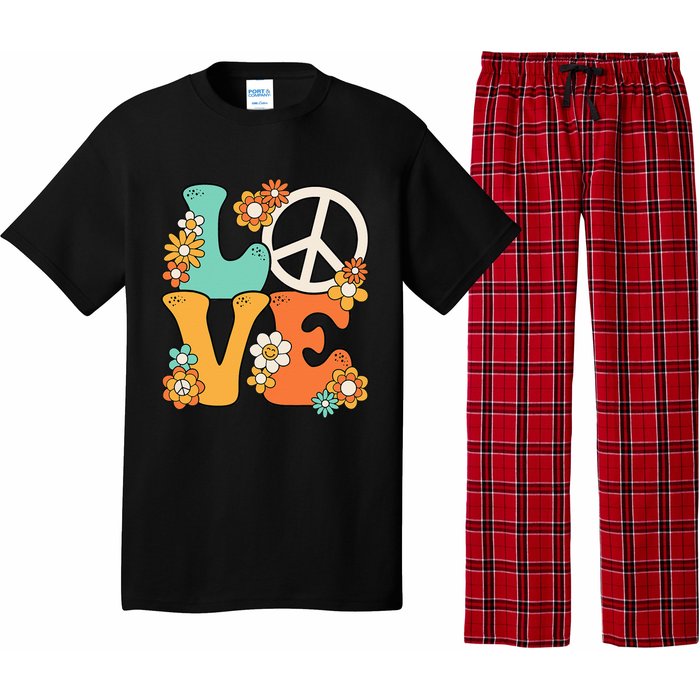 Peace Sign Love 60s 70s Groovy Hippie Theme Party Pajama Set