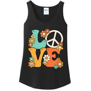 Peace Sign Love 60s 70s Groovy Hippie Theme Party Ladies Essential Tank