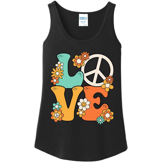 Peace Sign Love 60s 70s Groovy Hippie Theme Party Ladies Essential Tank