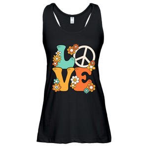 Peace Sign Love 60s 70s Groovy Hippie Theme Party Ladies Essential Flowy Tank